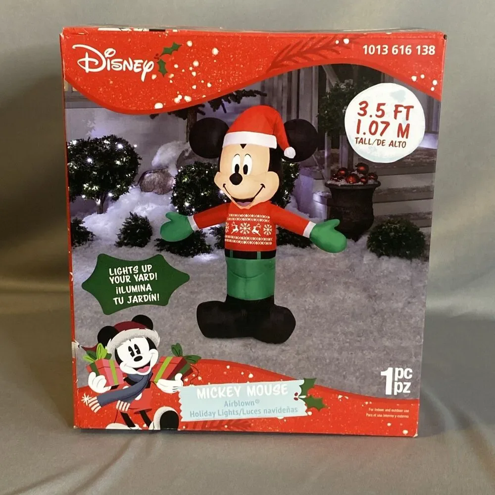 NEW Disney Christmas Mickey Mouse Santa Claus 3.5’ Airblown Inflatable Light Box